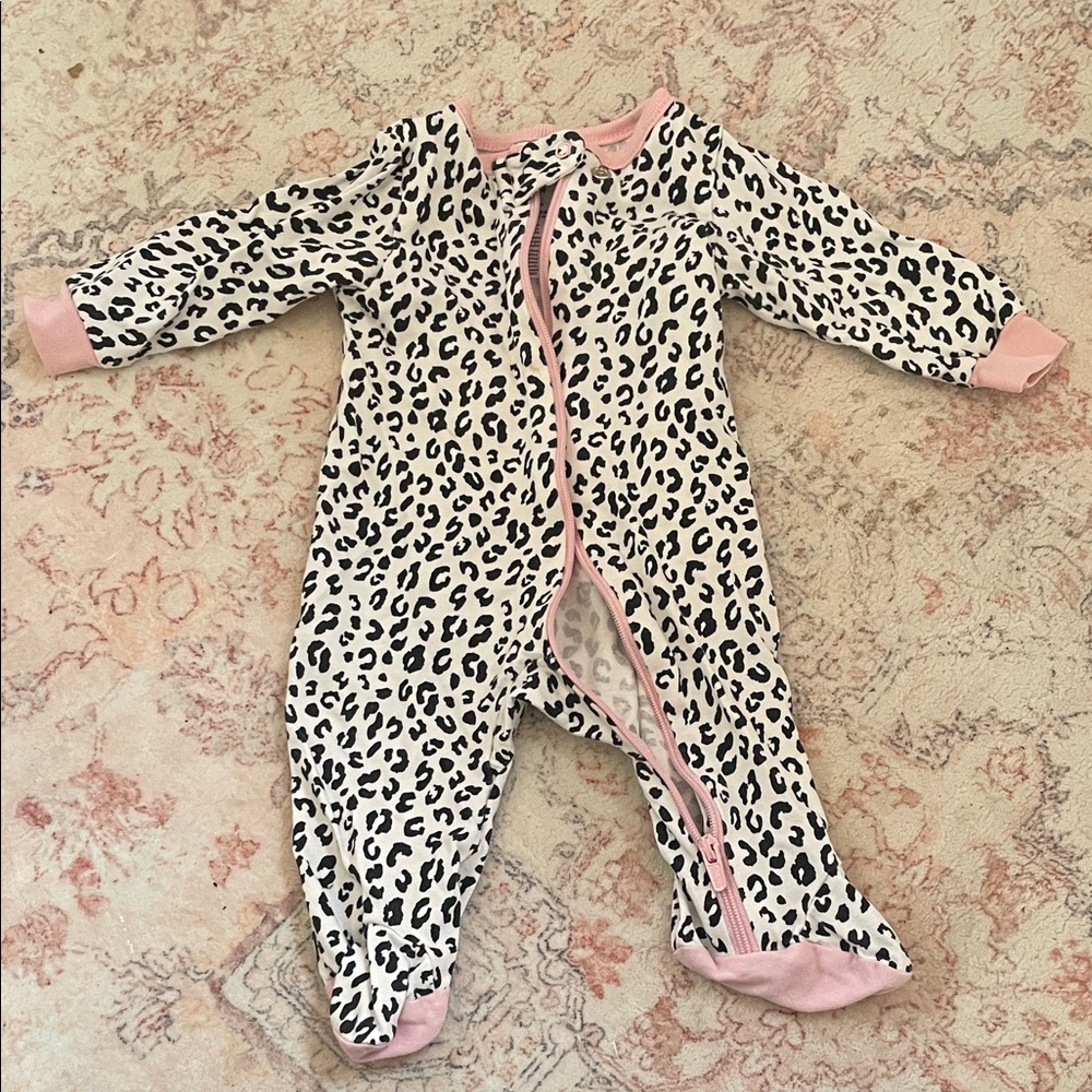 Gerber Leopard Print Footie with Pink Trim